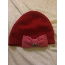 Lacoste Mujer&apos;s Pique Stitch Bow Beanie~Red/Pink  eb-49089924